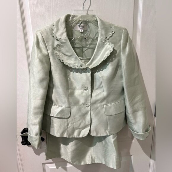 Le Suit Key Lime Green Suit Blazer Jacket and Pencil Skirt Set - Picture 4 of 14